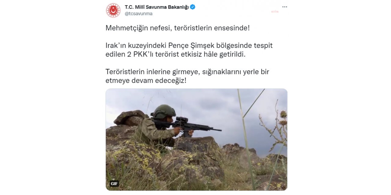 MSB: 2 PKK'LI TERÖRİST ETKİSİZ HALE GETİRİLDİ