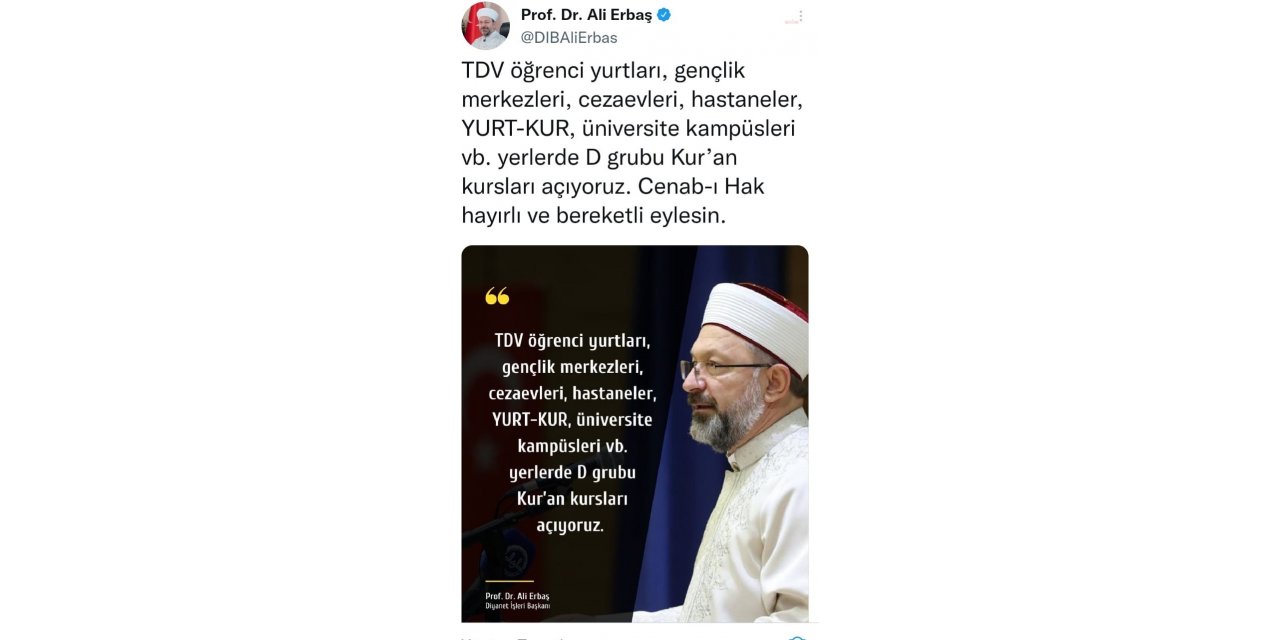 DİYANET, ÜNİVERSİTE KAMPÜSLERİ, ÖĞRENCİ YURTLARI VE HASTANELERDE KUR’AN KURSU AÇACAK