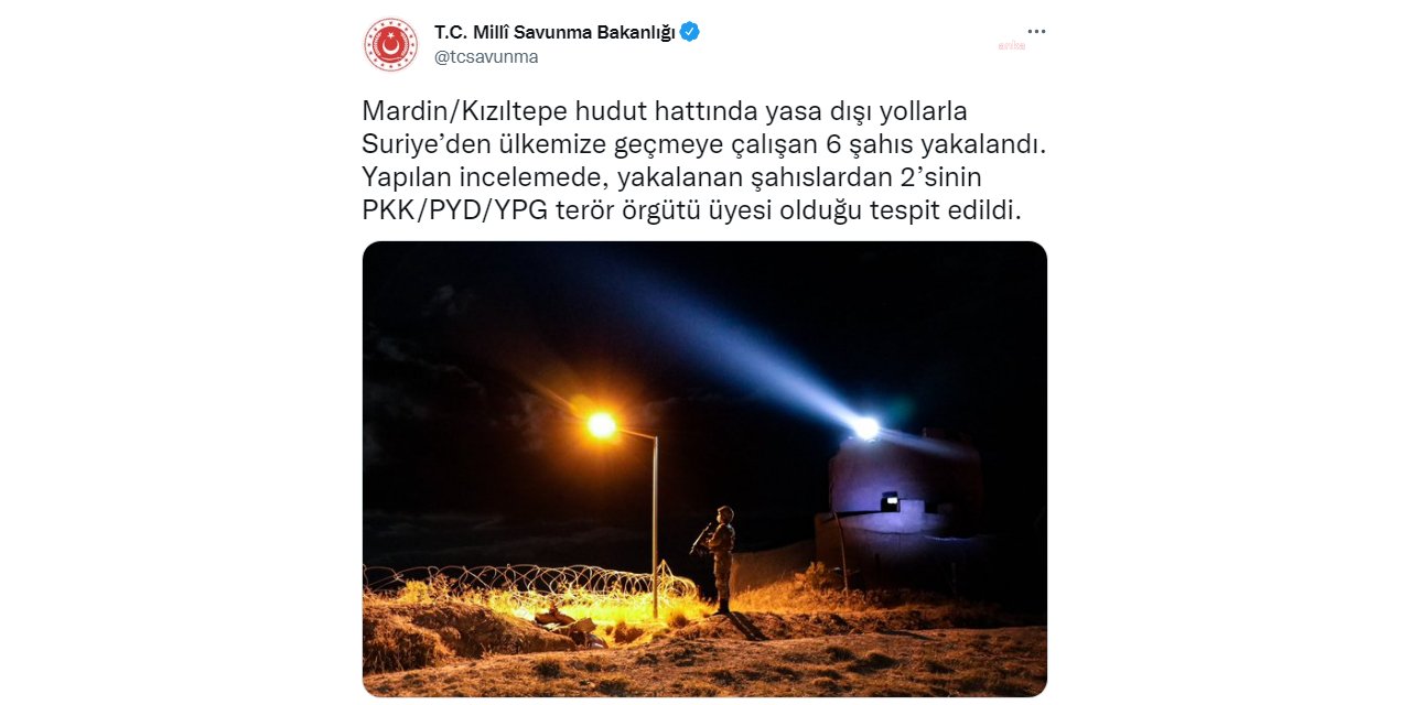 MSB: SURİYE'DEN TÜRKİYE'YE GİRMEYE ÇALIŞAN 2'SİÖRGÜT ÜYESİ 6 KİŞİ YAKALANDI
