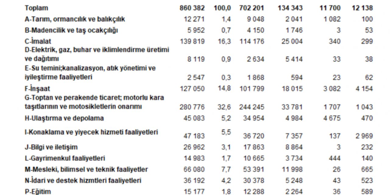 İMALAT SEKTÖRÜNÜN TOPLAM GİRİŞİM SAYISI İÇİNDEKİ PAYI 2020 YILI İÇİN YÜZDE 16,3 OLDU