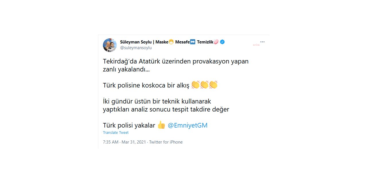 BAKAN SOYLU: TEKİRDAĞ'DA ATATÜRK BÜSTLERİNE SALDIRAN ZANLI YAKALANDI