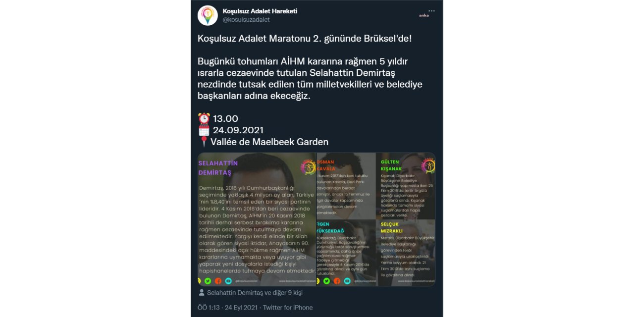 KOŞULSUZ ADALET HAREKETİ, DEMİRTAŞİÇİN BRÜKSEL’DE