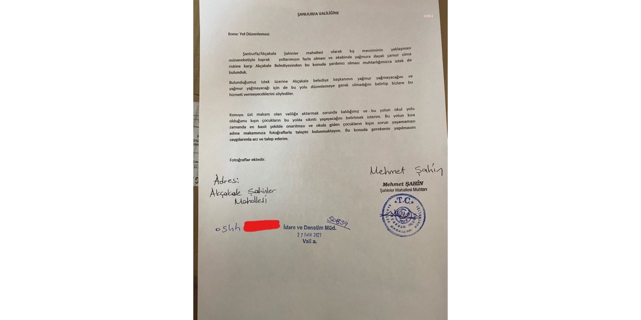 CHP’Lİ TANAL: "MUHTAR, YOLU YAPMAYAN AKP’Lİ BELEDİYEYİ VALİLİĞE ŞİKAYET ETTİ"