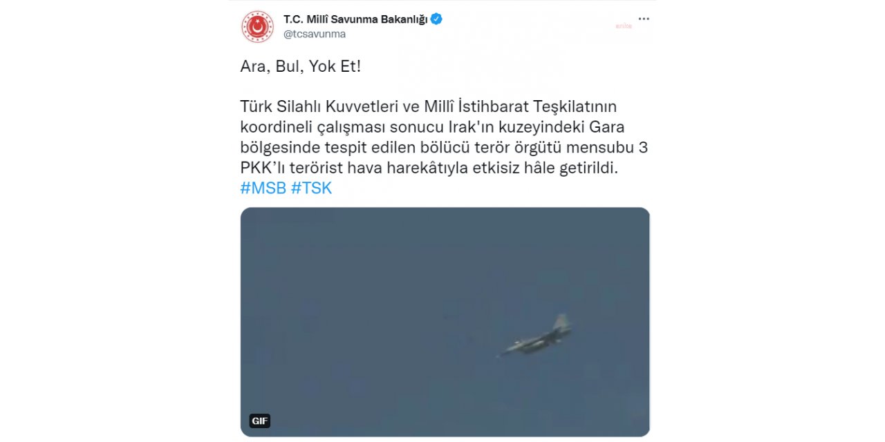 MSB, 3 TERÖRİSTİN ETKİSİZ HALE GETİRİLDİĞİNİ DUYURDU