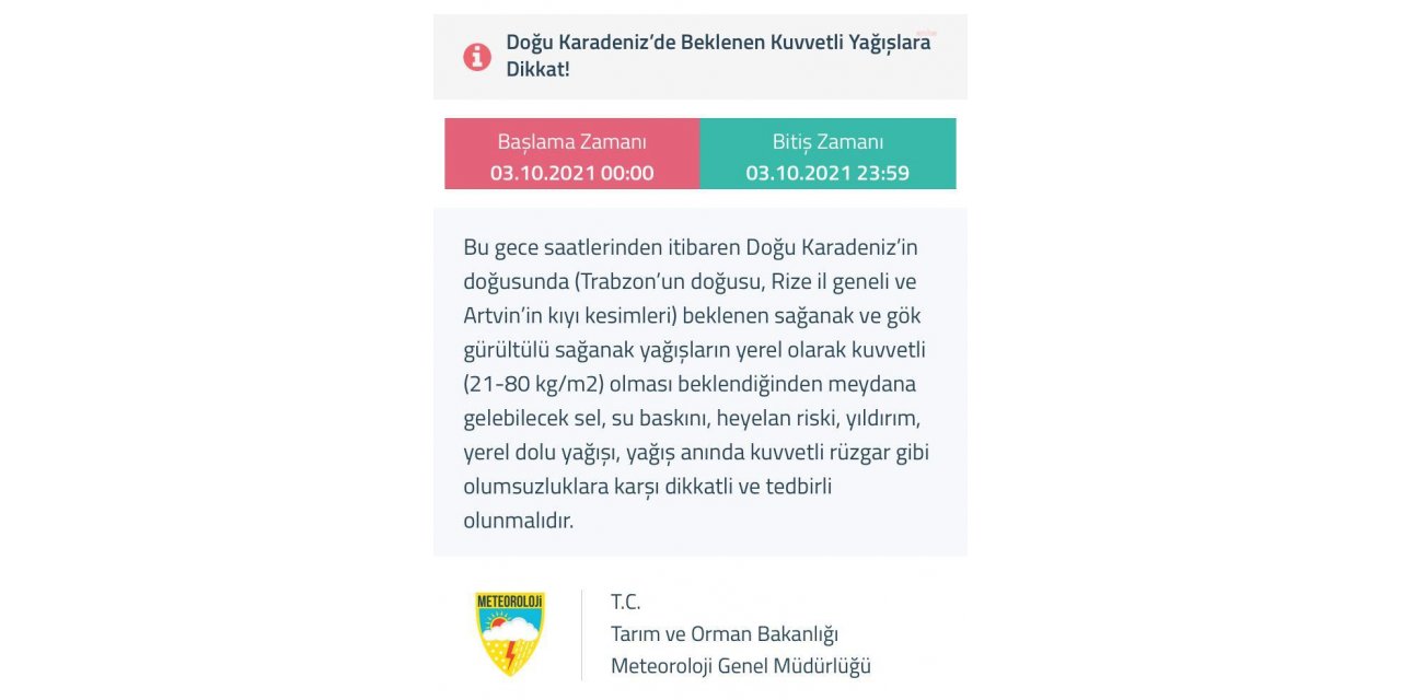 METEOROLOJİ'DEN KARADENİZ'E SEL UYARISI