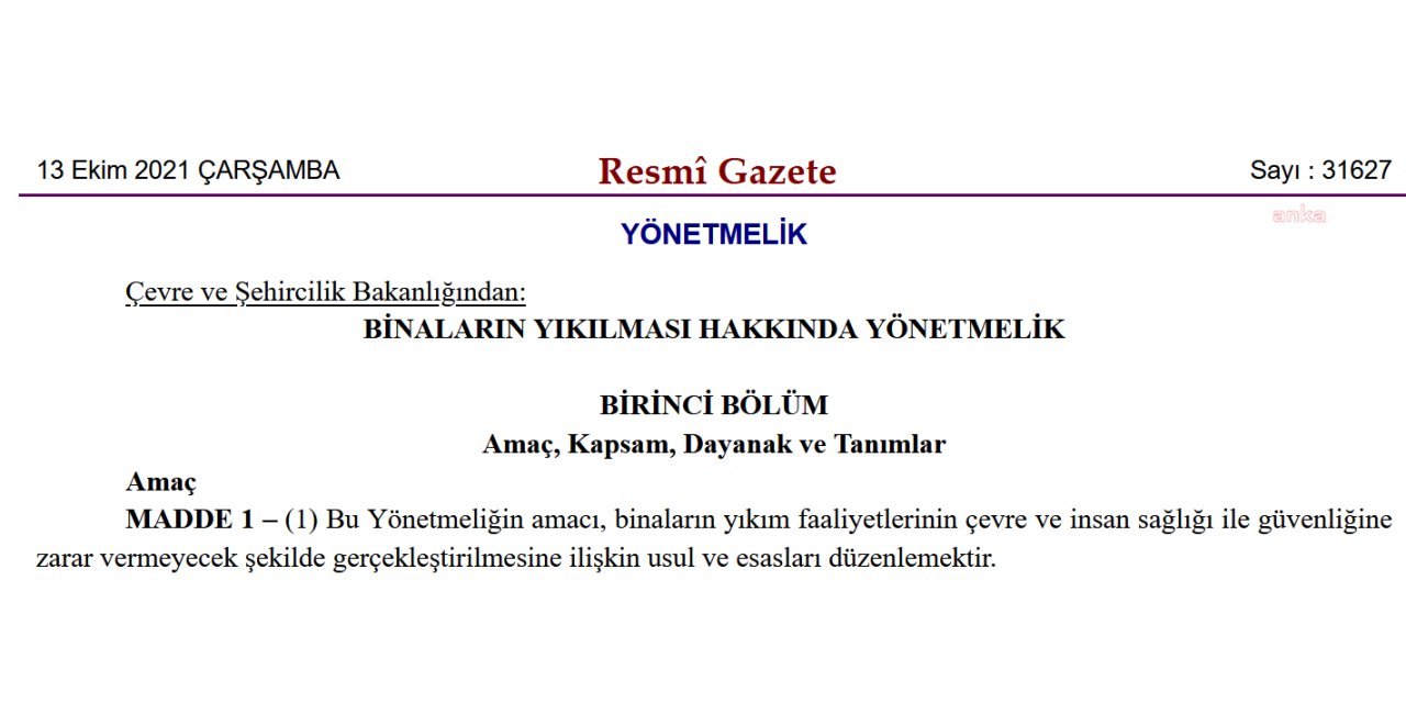 BİNA YIKIM YÖNETMELİĞİ YÜRÜRLÜĞE GİRDİ: TEHLİKELİ KİMYASALLAR UZAKLAŞTIRILMADAN YIKIM BAŞLAMAYACAK