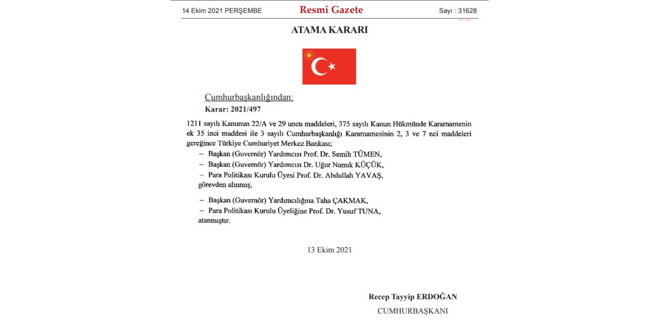 MERKEZ BANKASI'NIN 2 BAŞKAN YARDIMCISI VE PPK ÜYESİ GÖREVDEN ALINDI