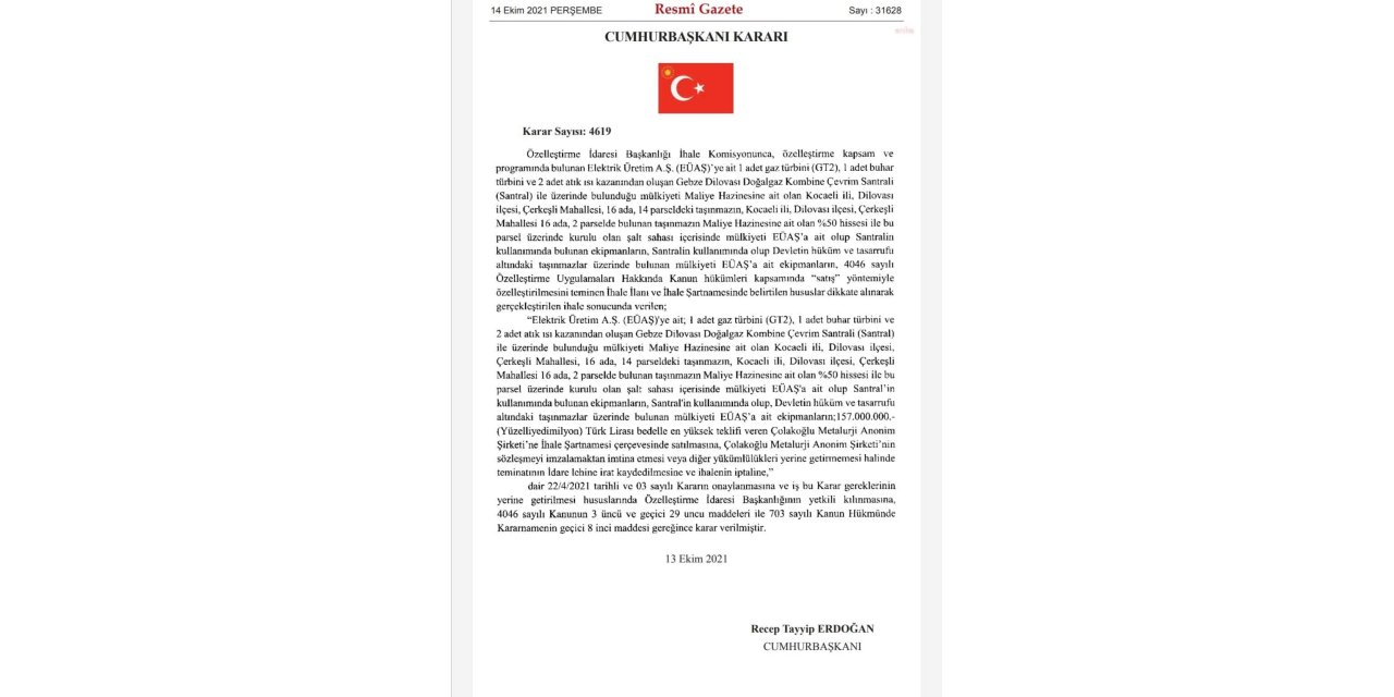 GEBZE DOĞALGAZ ÇEVRİM SANTRALİ SATILDI