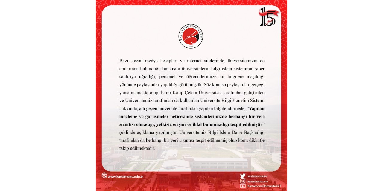 KASTAMONU ÜNİVERSİTESİ 'SİBER SALDIRI' İDDİASINI YALANLADI