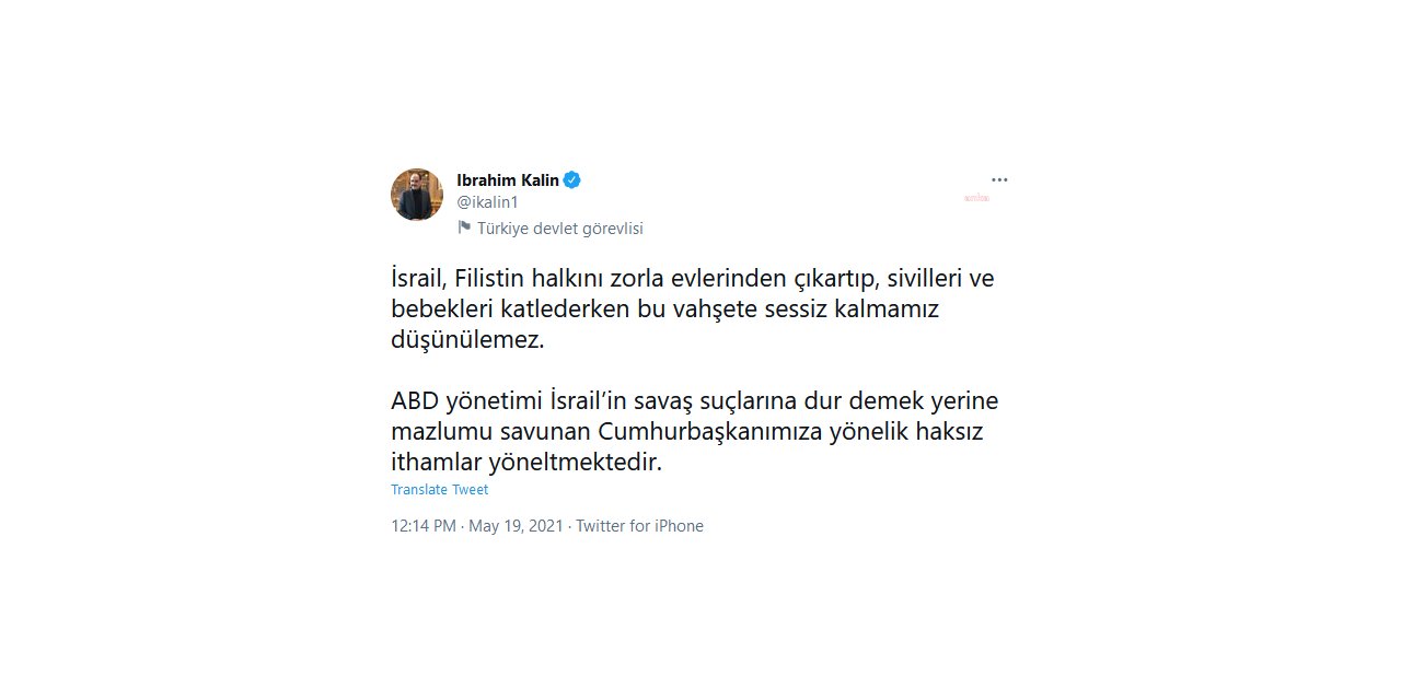 CUMHURBAŞKANLIĞI SÖZCÜSÜ KALIN: "ABD'NİN GERÇEKLİKLE İLGİSİ OLMAYAN AÇIKLAMASINI KINIYOR, REDDEDİYORUZ"