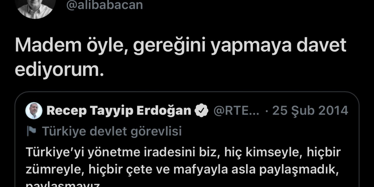 BABACAN’DAN CUMHURBAŞKANI ERDOĞAN’A: "GEREĞİNİ YAPMAYA DAVET EDİYORUM"