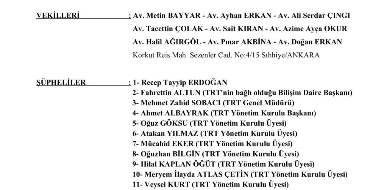 TRT'YE 245 KİŞİ ALINDIĞI İDDİASI HAKKINDA SUÇ DUYURUSUNDA BULUNULDU