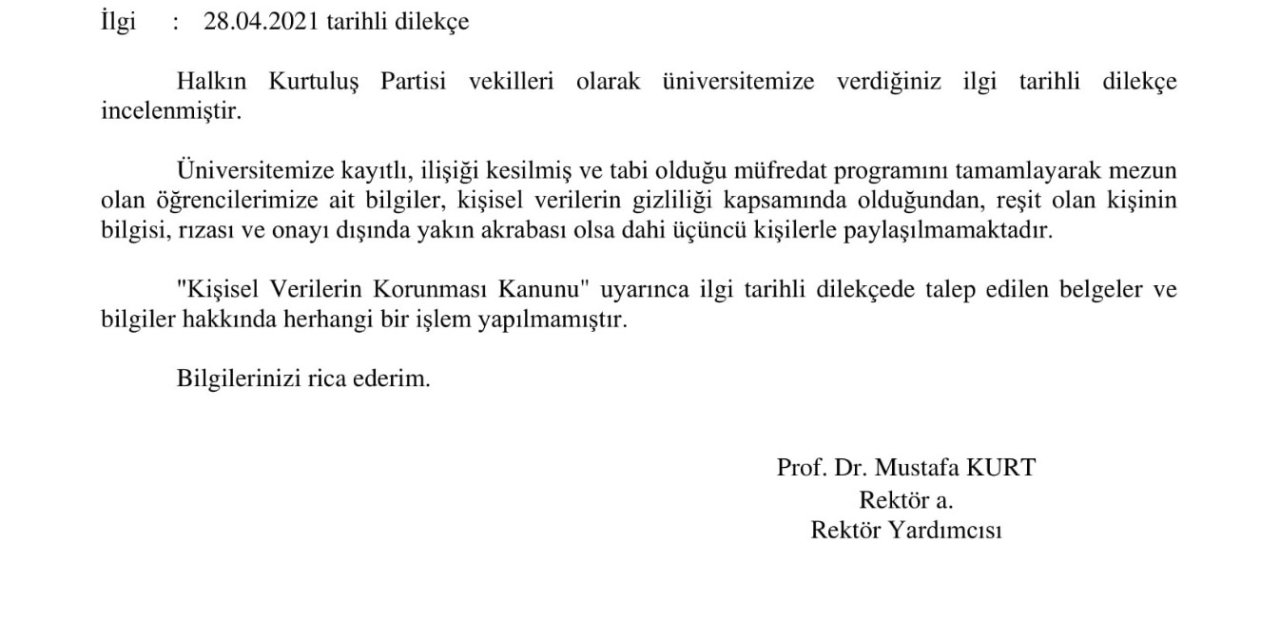 MARMARA ÜNİVERSİTESİ'NDEN DİPLOMA YANITI: “MEZUNLARIMIZIN BİLGİLERİ, KİŞİNİN BİLGİSİ VE ONAYI DIŞINDA YAKIN AKRABASI OLSA DAHİ 3. KİŞİLERLE PAYLAŞILMAMAKTIR"