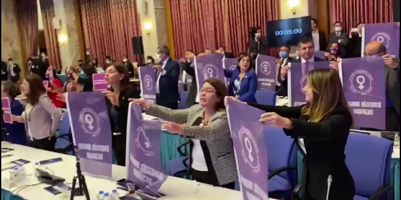 BÜTÇE GÖRÜŞMELERİNDE "İSTANBUL SÖZLEŞMESİ YAŞAYACAK" PROTESTOSU