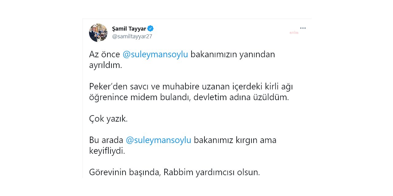 AKP'LİŞAMİL TAYYAR: SÜLEYMAN SOYLU GÖREVİNİN BAŞINDA