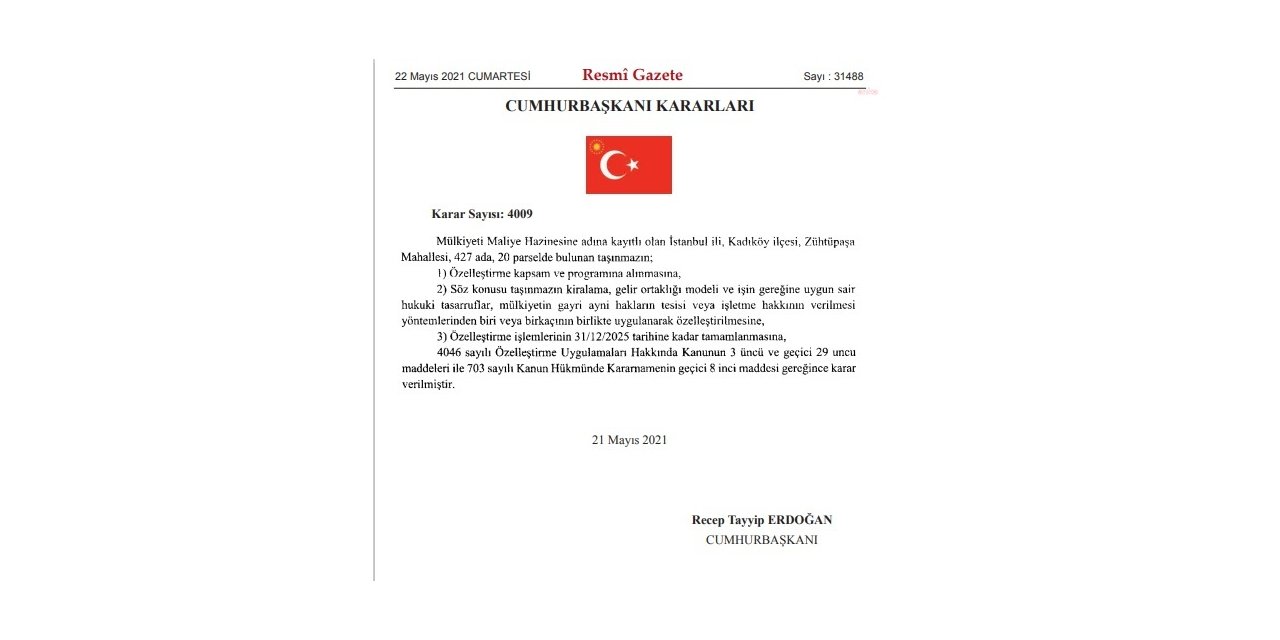 FENERBAHÇE ADASI'NDAKİ ARAZİİÇİN ÖZELLEŞTİRME KARARI ÇIKTI