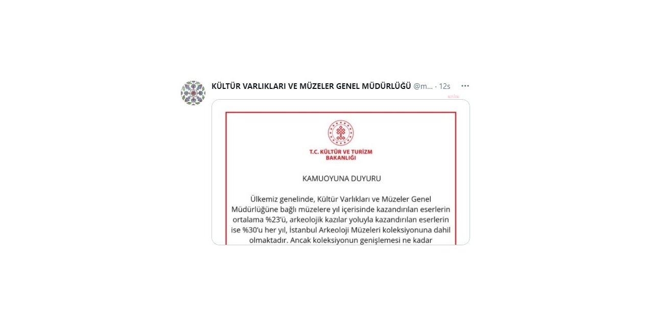 KÜLTÜR BAKANLIĞI'NDAN TAŞINAN MÜZE ESERLERİ AÇIKLAMASI: "KOLEKSİYONUN GENİŞLEMESİ ESERLERİN MUHAFAZA EDİLMESİNİ ZORLAŞTIRIYOR"