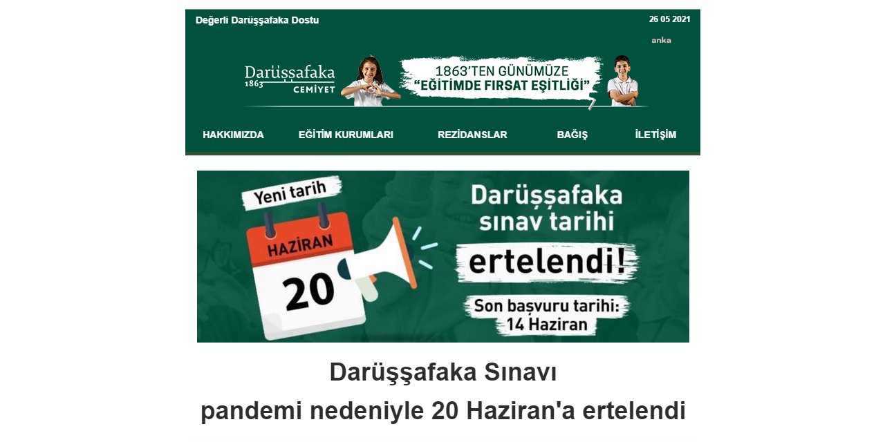 DARÜŞŞAFAKA’YA GİRİŞ SINAVI PANDEMİ NEDENİYLE ERTELENDİ