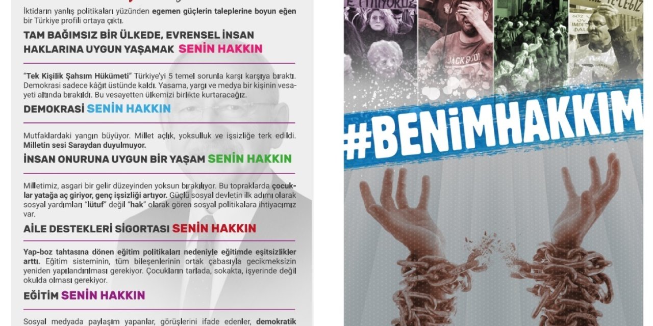 CHP 81 İLDE “BENİM HAKKIM” BROŞÜRÜ DAĞITTI… KILIÇDAROĞLU: “TAM BAĞIMSIZ BİR ÜLKEDE, EVRENSEL İNSAN HAKLARINA UYGUN YAŞAMAK SENİN HAKKIN”