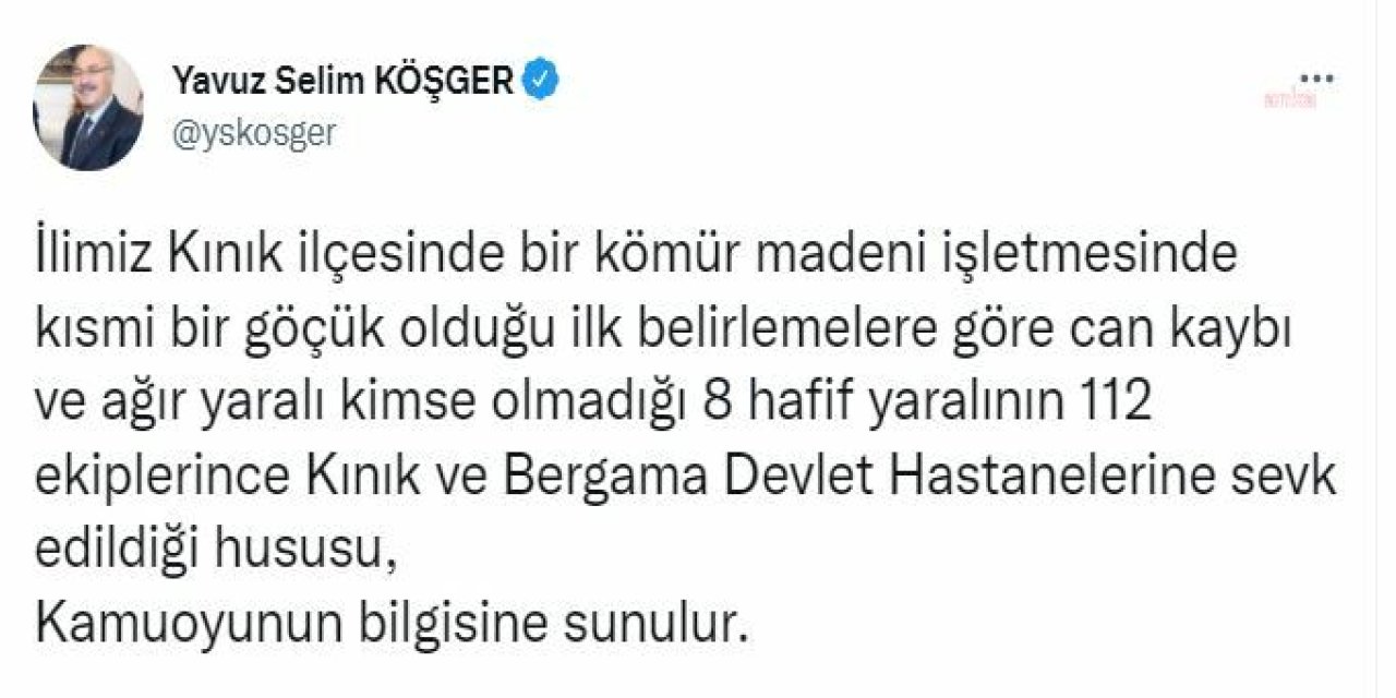 İZMİR VALİSİ KÖŞGER: 8 HAFİF YARALI HASTANELERE SEVK EDİLDİ