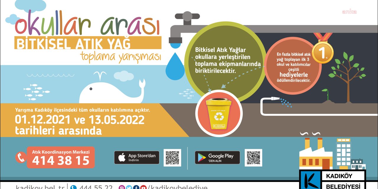 KADIKÖY'DE OKULLAR ARASI BİTKİSEL ATIK YAĞ TOPLAMA YARIŞMASI BAŞLADI