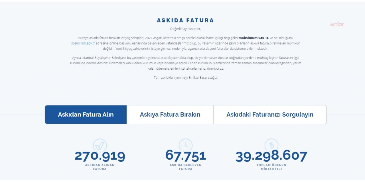 İBB’NİN ASKIDA FATURA UYGULAMASINA BİR ÖDÜL DAHA