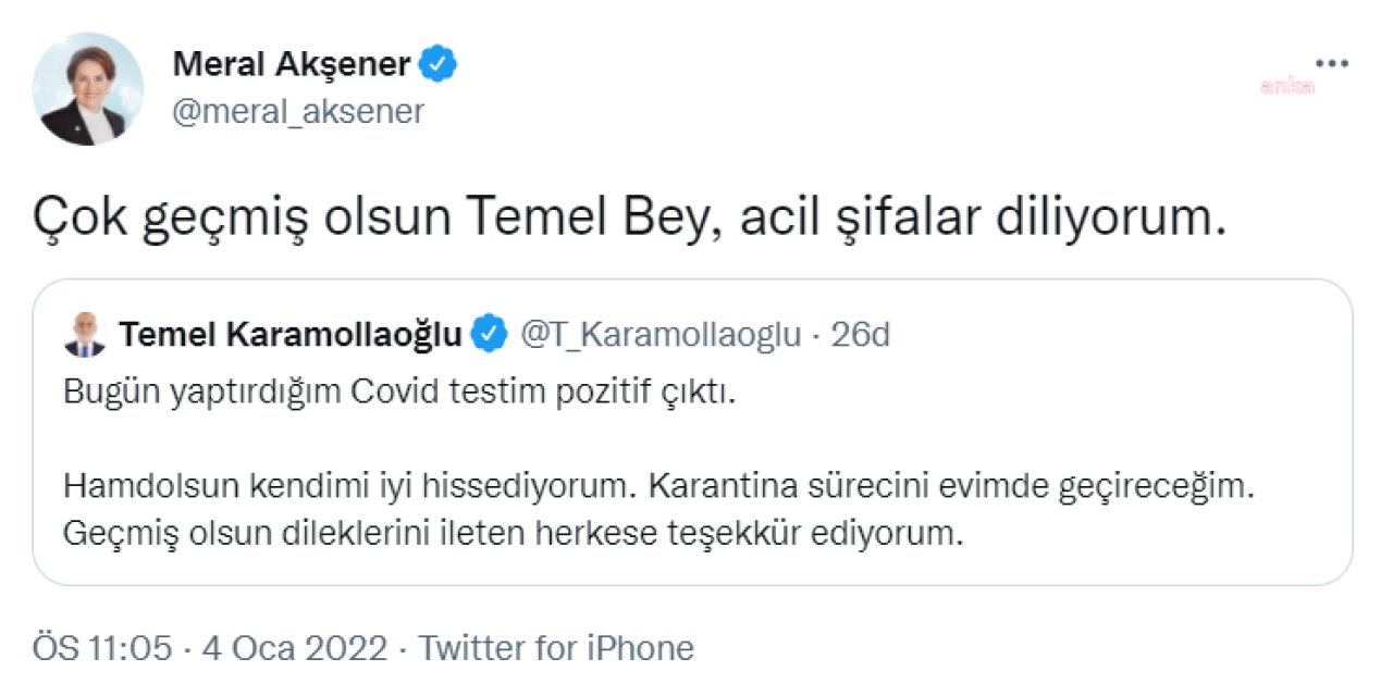 AKŞENER’DEN KARAMOLLAOĞLUNA: "ÇOK GEÇMİŞ OLSUN TEMEL BEY, ACİL ŞİFALAR DİLİYORUM"