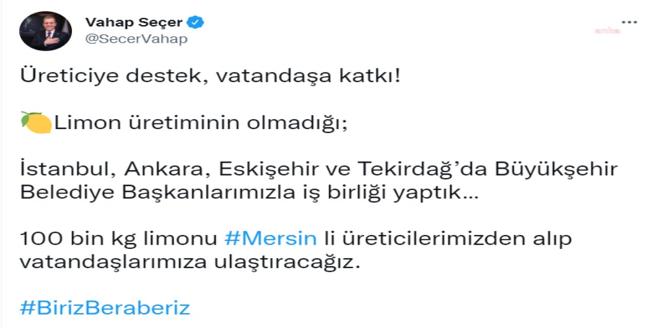 CHP’Lİ DÖRT BÜYÜKŞEHİR BELEDİYESİ, MERSİN’DEKİ LİMON ÜRETİCİLERİNE DESTEK OLACAK