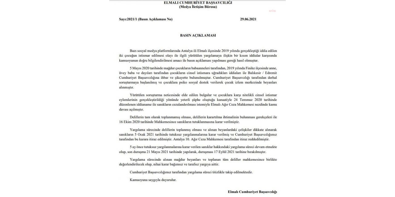 ELMALI BAŞSAVCILIĞI: “TUTUKSUZ YARGILANMA KARARINA İTİRAZ EDİLMİŞ, MAHKEME TARAFINDAN REDDEDİLMİŞTİR”