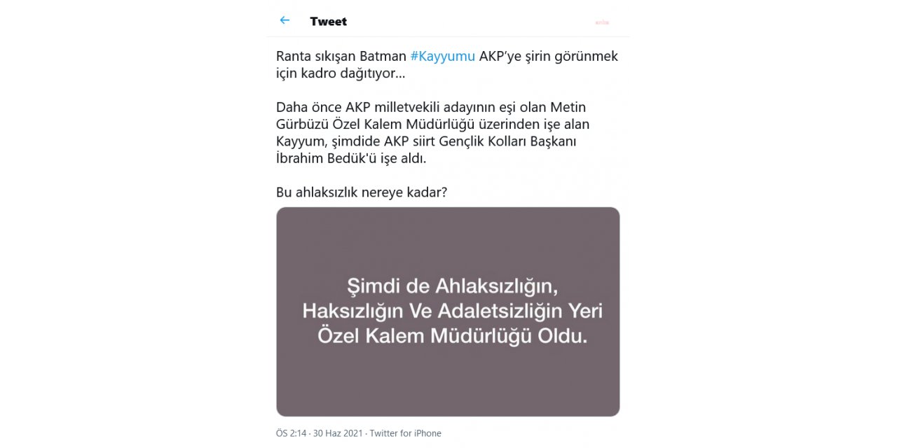 GÖREVDEN ALINAN HDP'Lİ BATMAN BELEDİYE BAŞKANINDAN, KAYYUM YÖNETİMİNE TEPKİ
