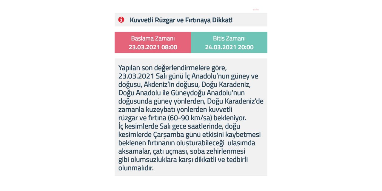 METEOROLOJİ'DEN KUVVETLİ FIRTINA UYARISI