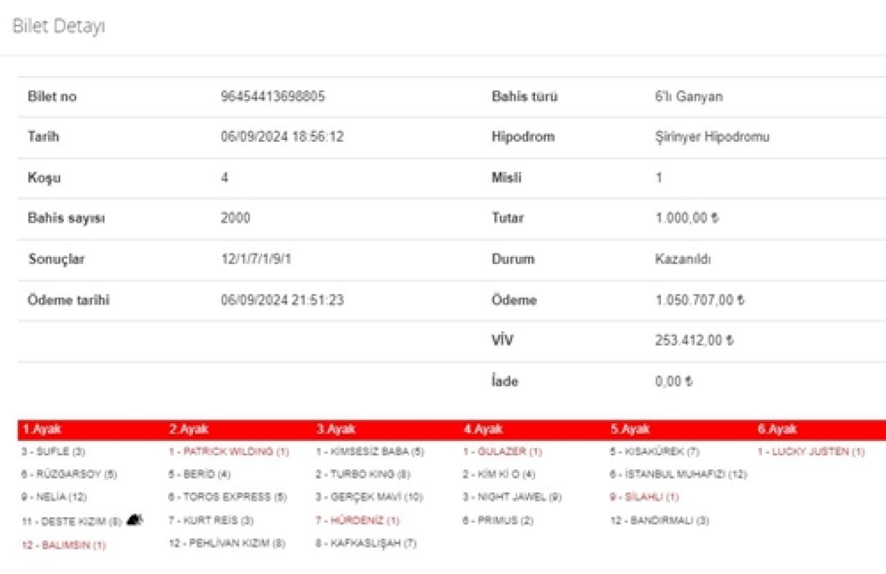 İzmir’de 2. 6’lı Ganyan 1.304.119 TL kazandırdı