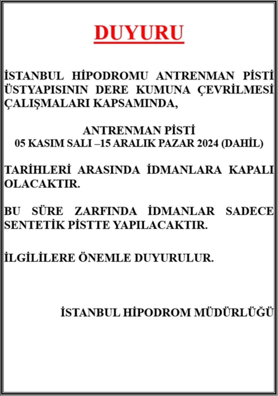 Antrenman Pistinin kapatılması hakkında