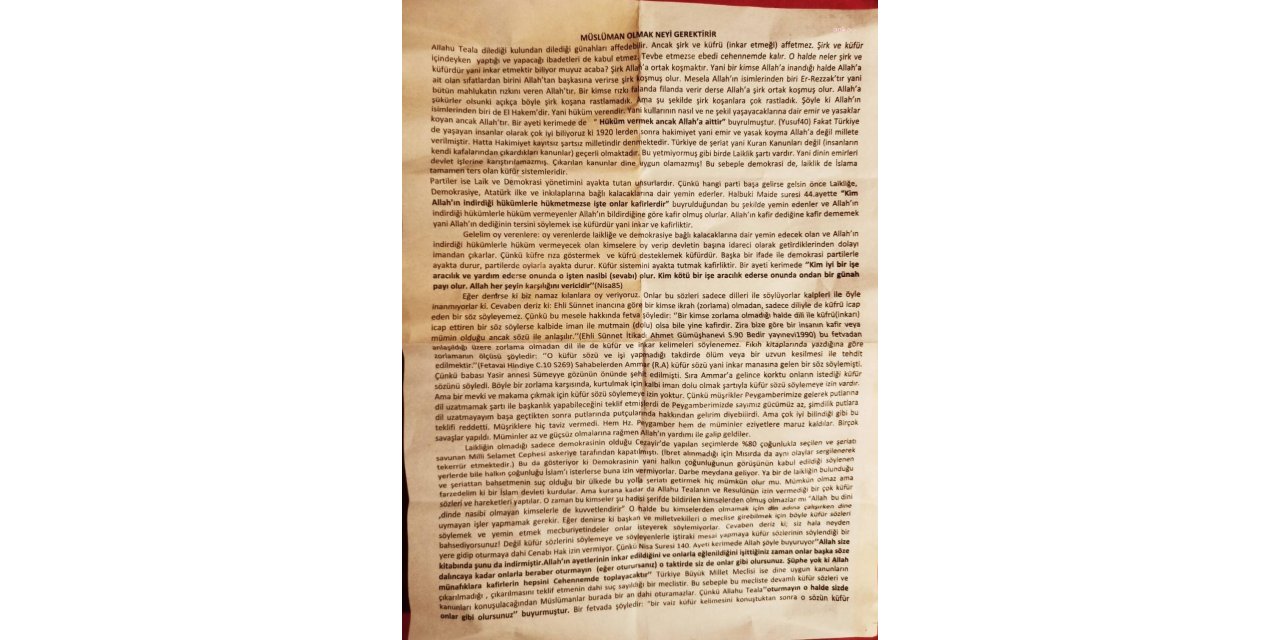 HKP İZMİR İL BAŞKANI ÇOLAK: “İZMİR BERGAMA’DA ‘ŞERİAT ÇAĞRISI’İÇEREN BİLDİRİ DAĞITILDI”