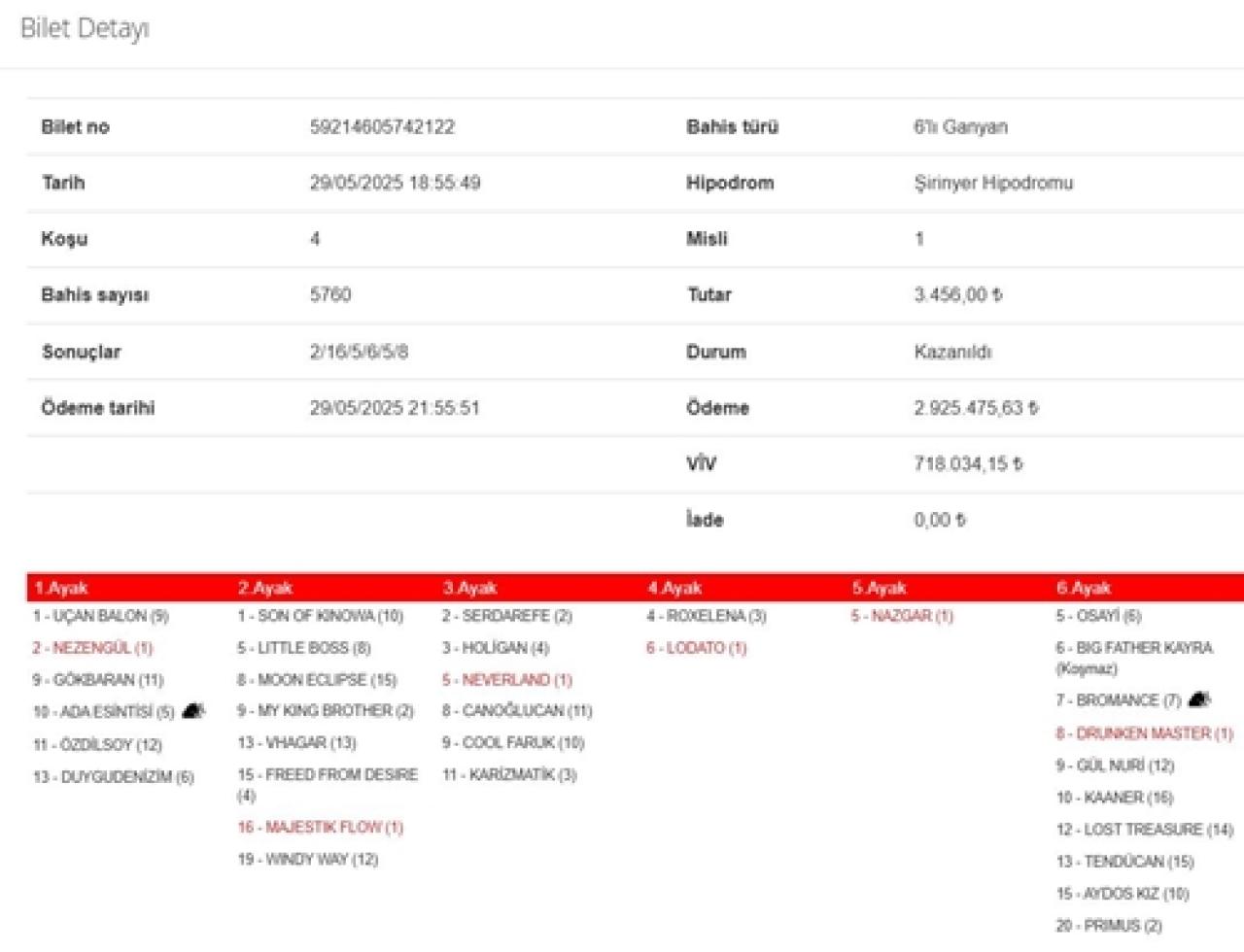İzmir'de 2. 6'lı Ganyan'ı 4 kişi bildi