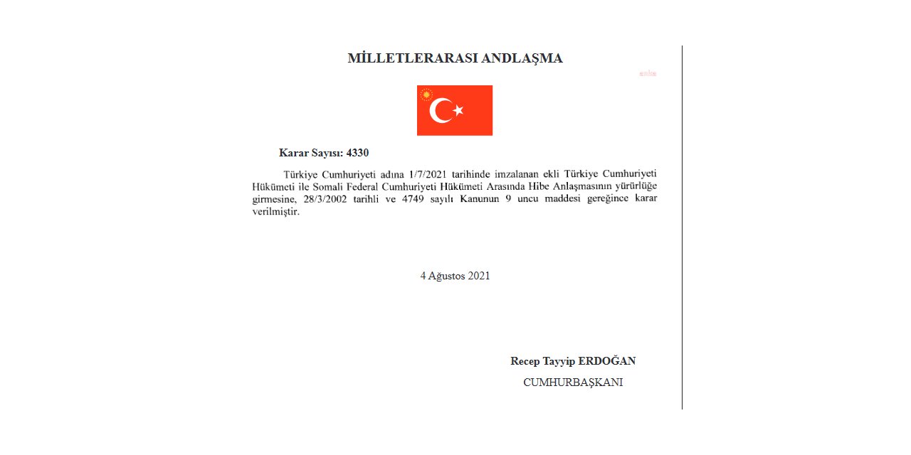 TÜRKİYE SOMALİ'YE 30 MİLYON DOLAR HİBE EDECEK