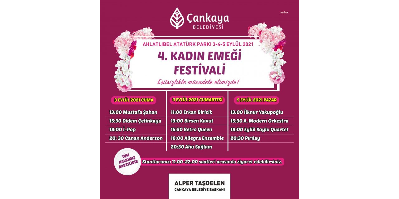 ÇANKAYA BELEDİYESİ 4. KADIN EMEĞİ FESTİVALİ, 3 EYLÜL'DE BAŞLIYOR