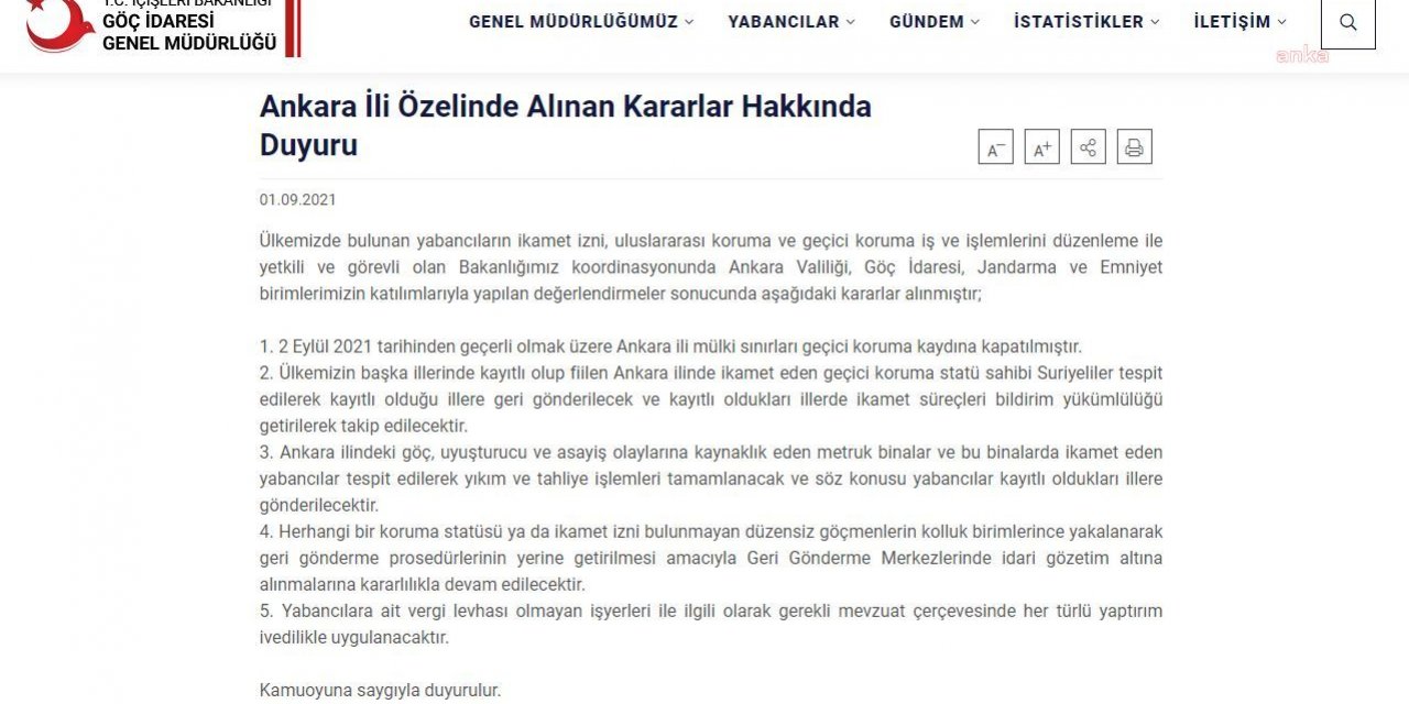 GÖÇİDARESİ: ANKARA GEÇİCİ KORUMA KAYITLARINA KAPATILDI