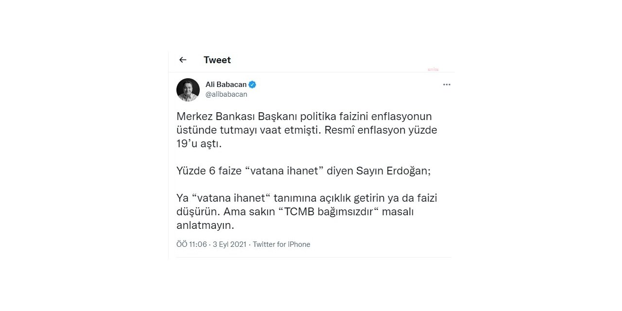 BABACAN'DAN ERDOĞAN'A FAİZ TEPKİSİ: "YA 'VATANA İHANET' TANIMINA AÇIKLIK GETİRİN YA DA FAİZİ DÜŞÜRÜN"