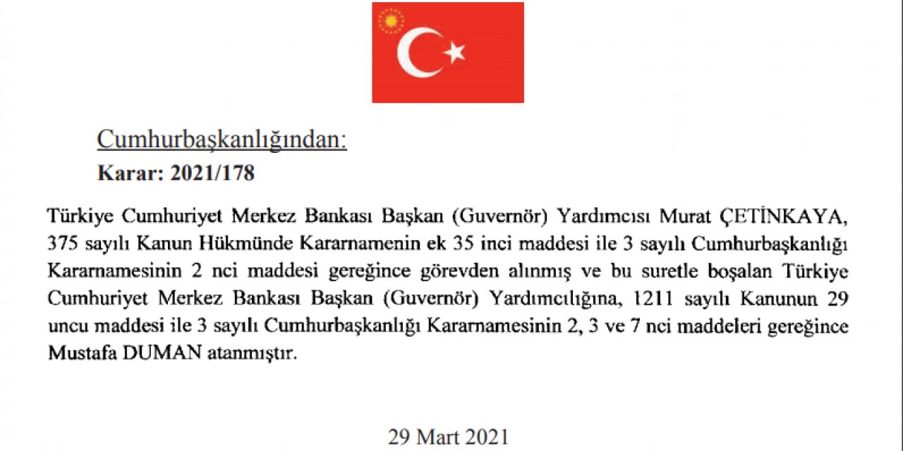 MERKEZ BANKASI GENEL MÜDÜR YARDIMCILIĞINA MUSTAFA DUMAN ATANDI