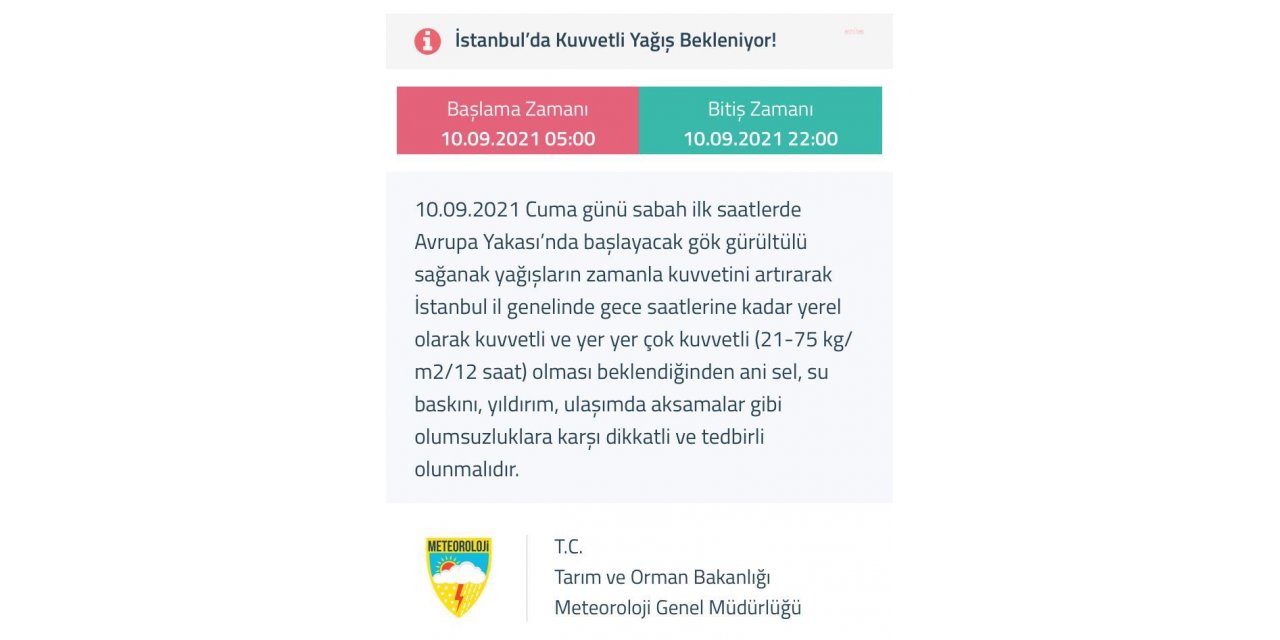 İSTANBUL İÇİN KUVVETLİ YAĞIŞ UYARISI
