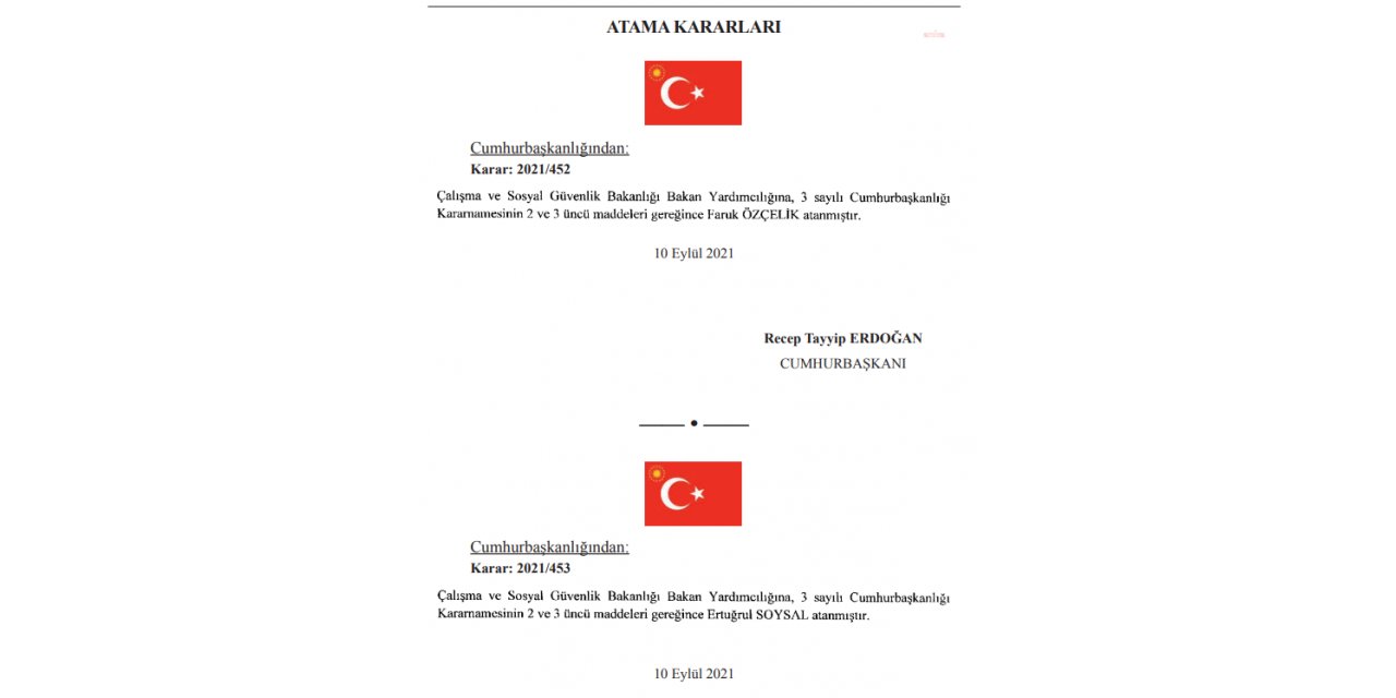 ÇALIŞMA VE SOSYAL GÜVENLİK BAKAN YARDIMCILIĞINA İKİ ATAMA