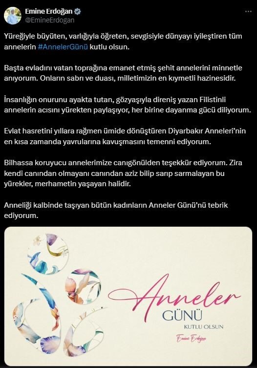 EMİNE ERDOĞAN’DAN ANNELER GÜNÜ MESAJI